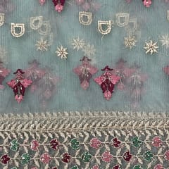 Light Green Colour Net Embroidered Fabric