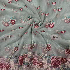 Light Green Colour Net Embroidered Fabric