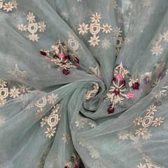 Light Green Colour Net Embroidered Fabric