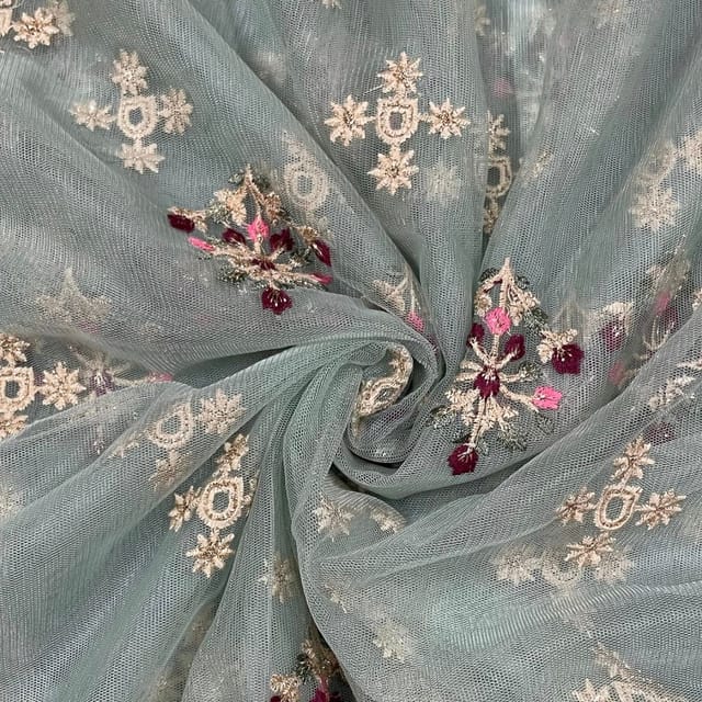 Light Green Colour Net Embroidered Fabric