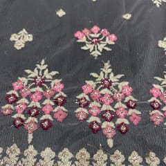 Pink Colour Net Embroidered Fabric