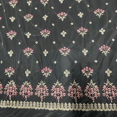 Pink Colour Net Embroidered Fabric