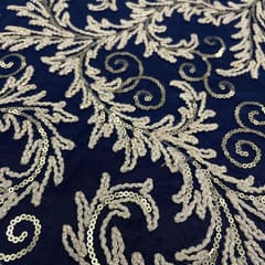 Blue Colour Net Embroidered Fabric