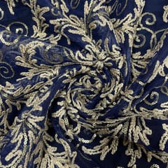 Blue Colour Net Embroidered Fabric