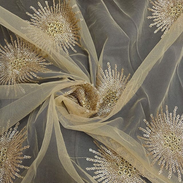 Gold Colour Net Embroidered Fabric