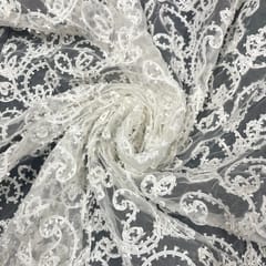 White Colour Net Embroidered Fabric