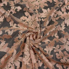 Peach Colour Net Embroidered Fabric