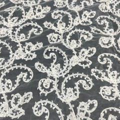 White Colour Net Embroidered Fabric