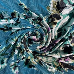 Turquoise Colour Velvet Brasso Printed Fabric