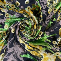 Black Colour Velvet Brasso Printed Fabric