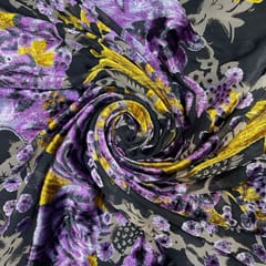 Purple Colour Velvet Brasso Printed Fabric