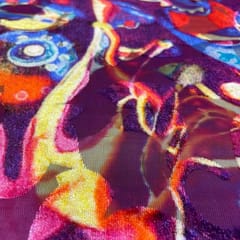 Purple Colour Velvet Brasso Printed Fabric