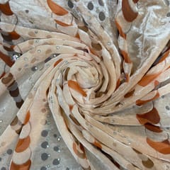 Peach Colour Velvet Brasso Printed Fabric