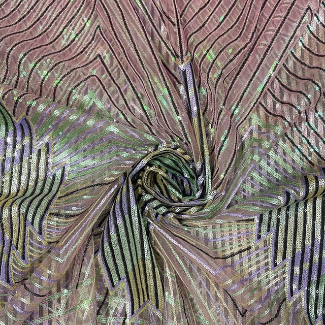 Pink Colour Net Embroidered Fabric