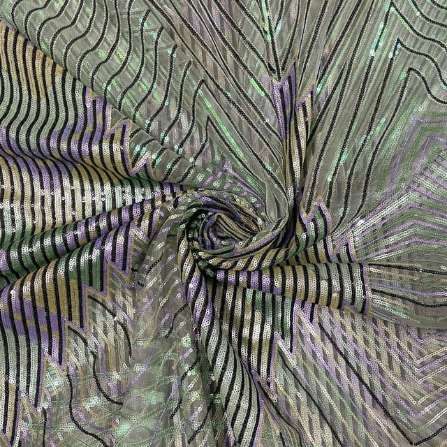 Sea Green Colour Net Embroidered Fabric