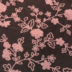 Pink Colour Net Embroidered Fabric