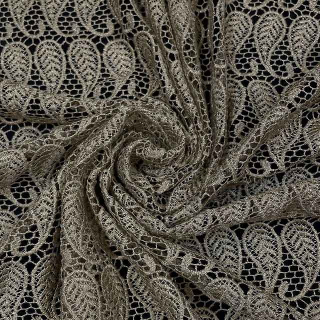 Beige Colour Net Embroidered Fabric