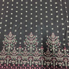 Pink Colour Net Embroidered Fabric