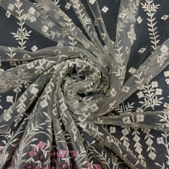 Light Gold Colour Net Embroidered Fabric