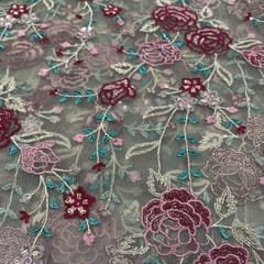 Pink Colour Net Embroidered Fabric