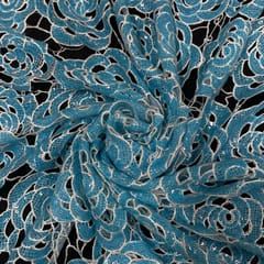 Blue Colour Net Embroidered Fabric