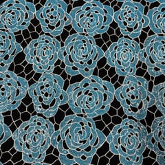 Blue Colour Net Embroidered Fabric