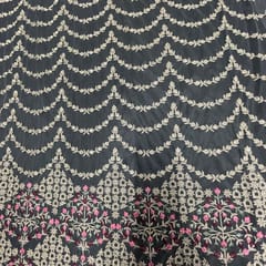 Grey Colour Net Embroidered Fabric