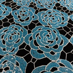 Blue Colour Net Embroidered Fabric