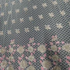 Beige Colour Net Embroidered Fabric