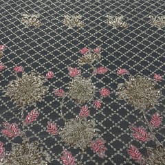 Beige Colour Net Embroidered Fabric