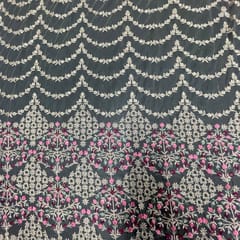 Beige Colour Net Embroidered Fabric