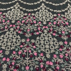 Beige Colour Net Embroidered Fabric