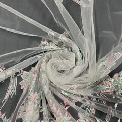 White Colour Net Embroidered Fabric