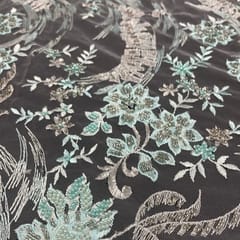 Pink Colour Net Embroidered Fabric