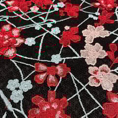 Black Colour Net Embroidered Fabric