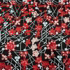 Black Colour Net Embroidered Fabric