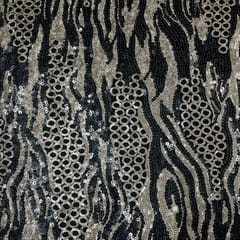 Black Colour Net Embroidered Fabric