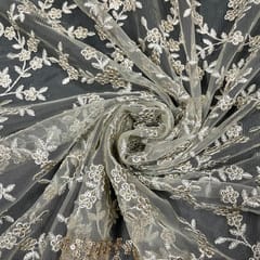 Light Green Colour Net Embroidered Fabric