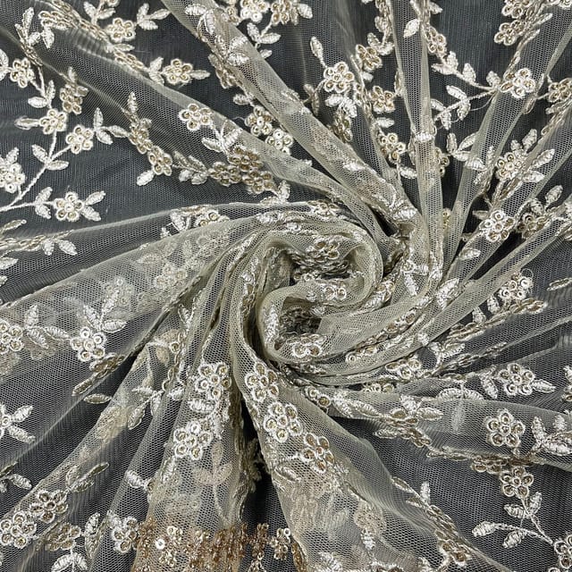 Light Green Colour Net Embroidered Fabric