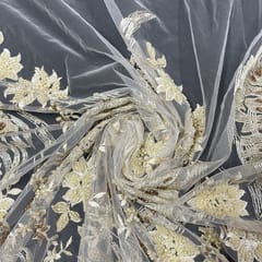 White Colour Net Embroidered Fabric