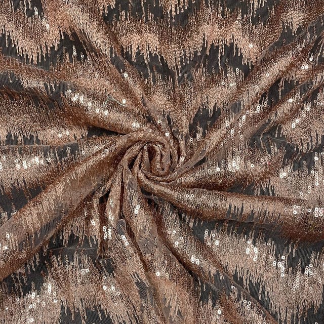 Peach Colour Net Embroidered Fabric