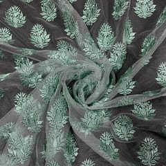 Grey Colour Net Embroidered Fabric