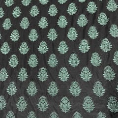 Grey Colour Net Embroidered Fabric