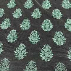 Grey Colour Net Embroidered Fabric