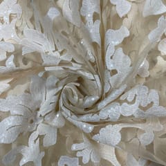 Light Yellow Colour Net Embroidered Fabric