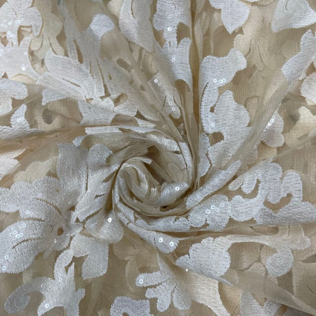 Light Yellow Colour Net Embroidered Fabric