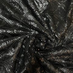 Black Colour Net Embroidered Fabric