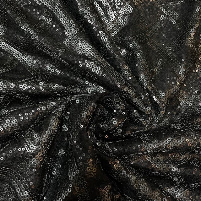 Black Colour Net Embroidered Fabric