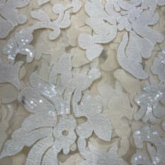 Light Yellow Colour Net Embroidered Fabric