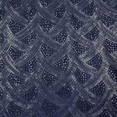 Blue Colour Net Embroidered Fabric